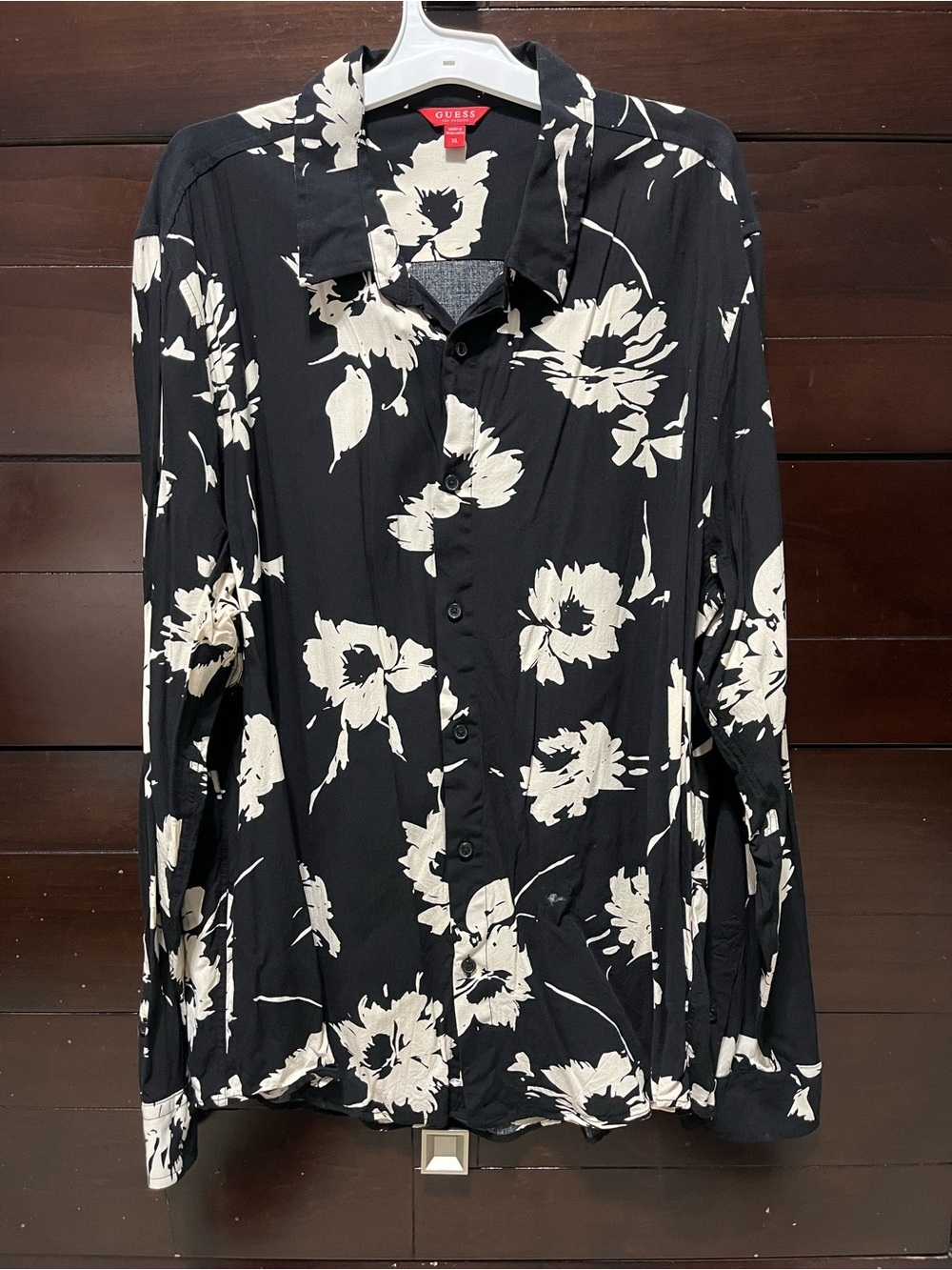 GUESS Black Button-Down Shirt with Cream Floral Print